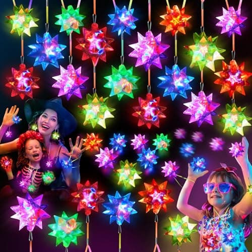HONLYNE 150 PCS Flashing Crystal Star Necklaces Glow Necklaces Bulk Light up Party Favors LED Glow in The Dark Supplies for Kids Adults Birthday Glow Party Rave Halloween Goodie Bags Filler