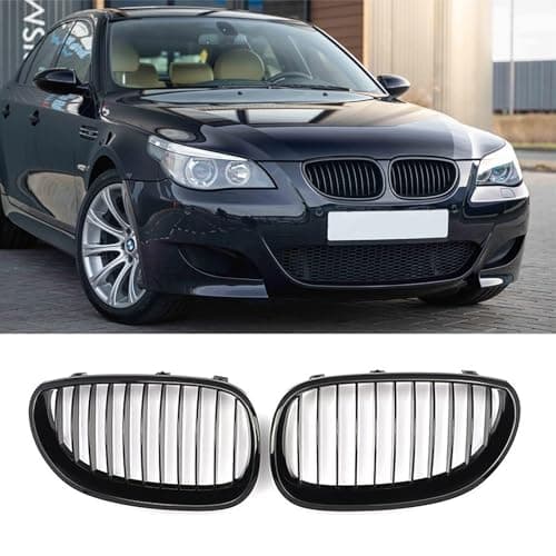 BLWGROW Front Kidney Grille Compatible with 2003-2009 BMW 5 series 520i 523i 525i 528i 530i 535i 550i BMW E60 Kidney Grill Glossy Black Single Slats