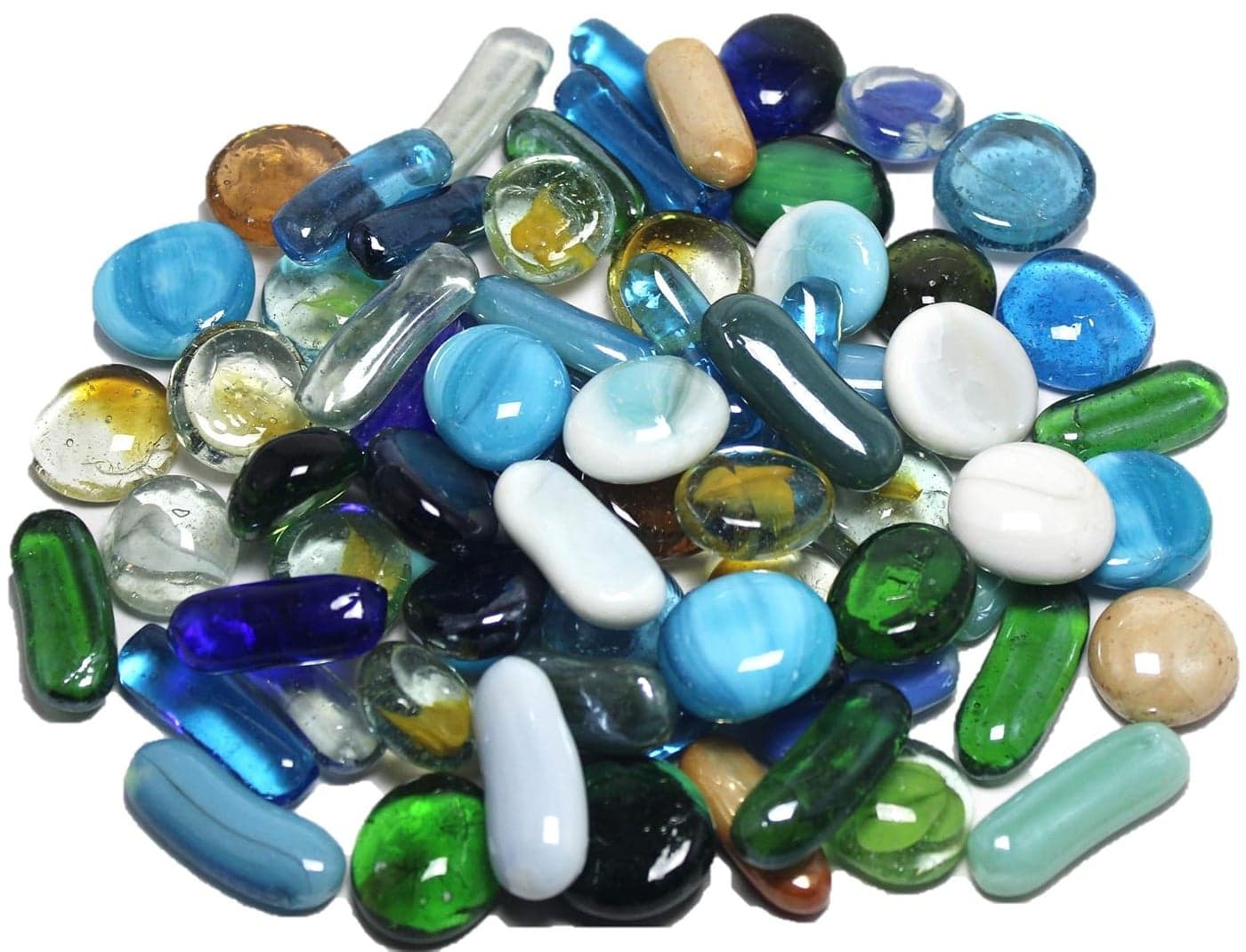 DS1 Glass Pebbles Stones for Aquariums Fish Tank Fireplace Firepit Glass Vase Filler Plants Pot Garden Lawn Table Decor for Indoor and Outdoor Home Dcor Opaque All Glass Mix 1 Kg