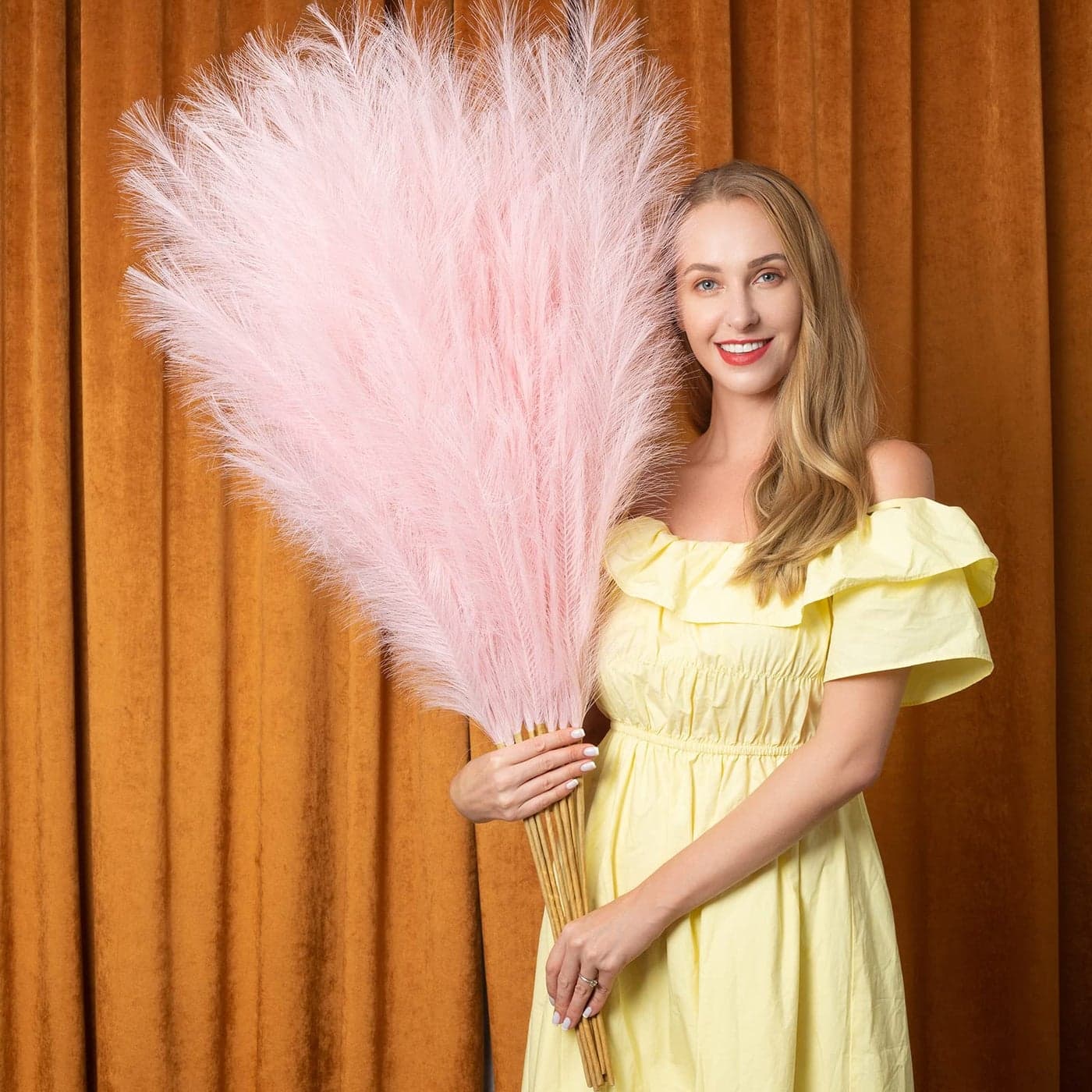 EVODIS Faux Pampas Grass 6 Stems Artificial Pampas Grass 43 inch Total Extra Large Pompass Grass Tall Pompous Boho Flower Arrangement and Floor Vase Filler Home Decor for Room Wedding Party