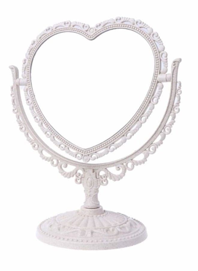 1 Pack Simple and Lovely Heart-Shaped Cosmetic Mirror Plastic Double-Sided Rotatable Dresser Mirror Lightweight Mirror Bathroom Bedroom Mirror (Four-Color) (Beige)