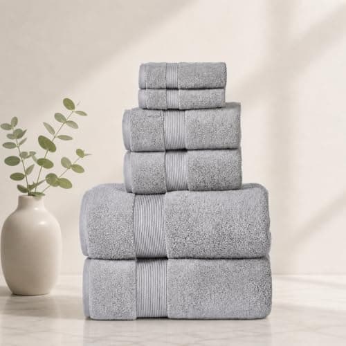 SENSES by Riba 703 GSM 6 pcs Towels Set - All Cotton Zero Twist Premium Hotel & Spa Quality Highly Absorbent (2 Bath Towels, 2 Hand Towel and 2 Wash Cloth) - Alloy