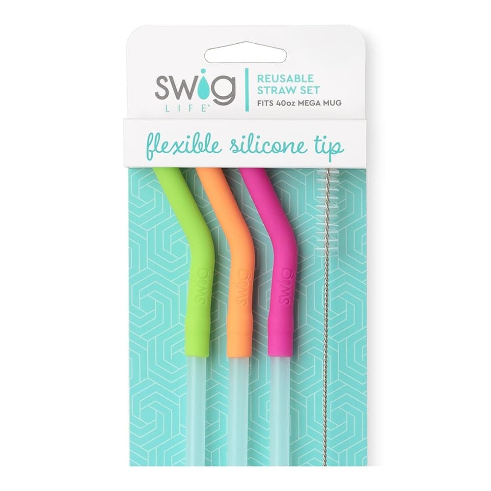 Swig Life Reusable Straws Neon Lime Orange Berry Tall Straw Set Cleaning Brush Each Straw is 14 inches Long Fits Swig Life 40oz Mega Mug Tumblers
