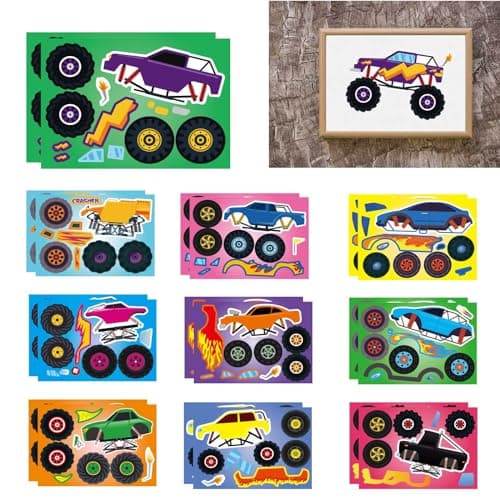 20 PCS Monster Truck Make Your Own Stickers with 10 Designs Truck Party Favors for Monster TruckThemed Birthday Party Decorations Favor Supplies Education Toy Art Craft Activities Birthday Gift