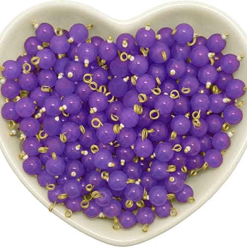 INDIKONB Round Glass Pearl Hanging Beads | Multicolour 8mm Moti Lariya Beads for Blouse Hangings, Embroidery, Saree, Pendant & Necklace Making (Purple)