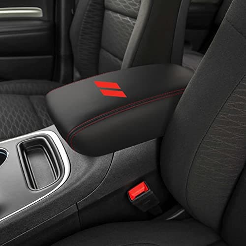 XYHGM Car Center Console Armrest Cover for Dodge Durango 2011 2012 2013 2014 2015 2016 2017 2018 2019 2020 Leather Anti-Scratch Central Box Lid Protector Cushion Interior Accessories-Red Stitches
