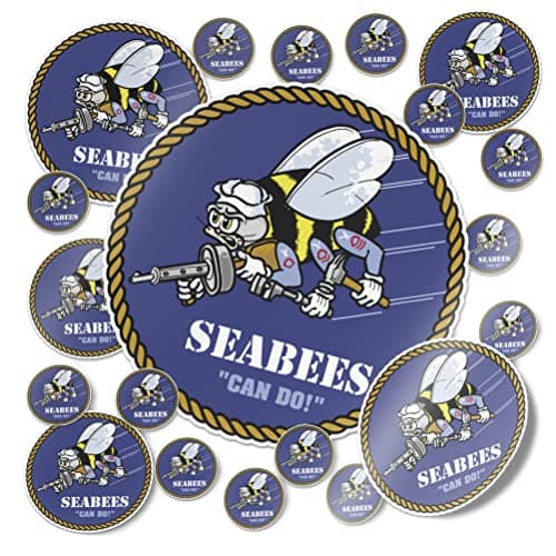 Desert Cactus US Navy Emblem Logo Sticker Vinyl Decal Laptop Water Bottle Car Scrapbook Officially Licensed United States (Sheet - Seabees)