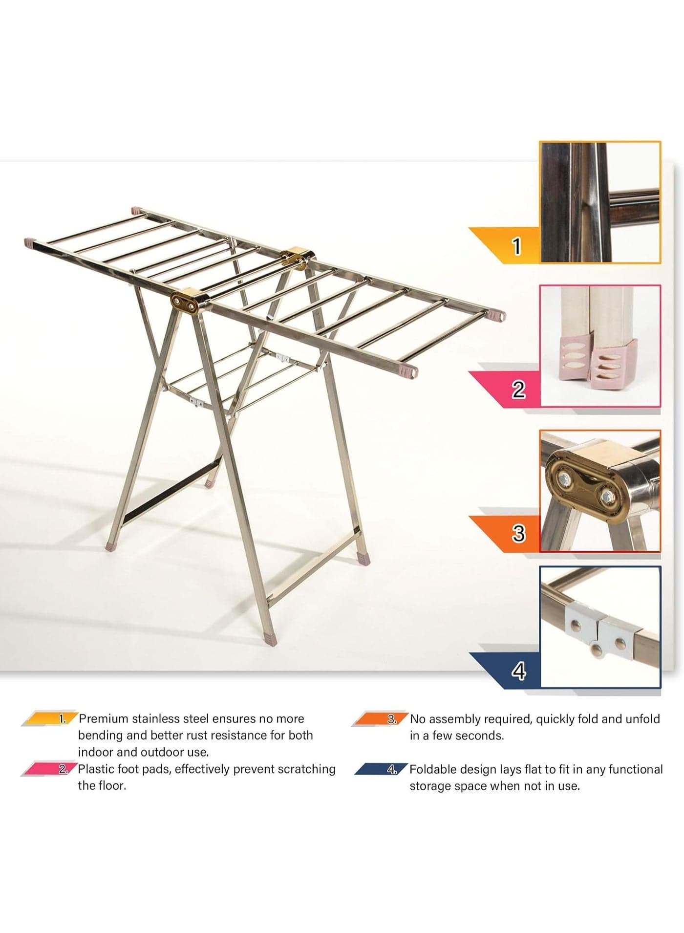 High Quality Stainless Steel Clothes Hanger Rack Professional Grade Foldable Laundry Stand JL-8833 Extra Strong Construction 160cm Length 50cm Width 95cm Height Suitable for Heavy Clothes and Daily Household Use