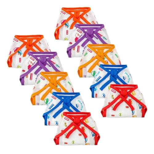 Bumsies Tie up Nappy For Babies, Reusable, Washable Soft Muslin Cotton Nappy/Langot for New Born Baby | Gentle on Baby Skin | Helps in Potty Training | 6-9 months | Pack of 10 | Printed