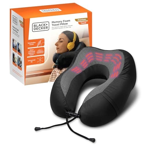 BLACK+DECKER Cooling Gel Memory Foam Neck Pillow – Travel Pillow for Plane, Car & Train – Ergonomic Neck Support, Slow Rebound Memory Foam, Washable Cover, Universal Fit, Black