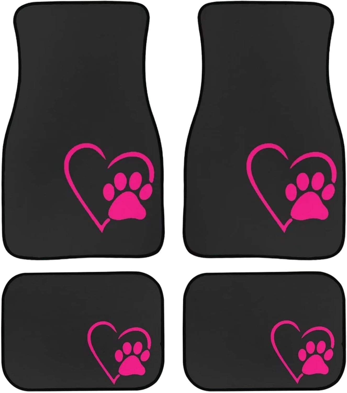 Suhoaziia Dog Paw Heart Pink Car Floor Mats - Full Set of 4 with Anti-Slip Rubber Backing