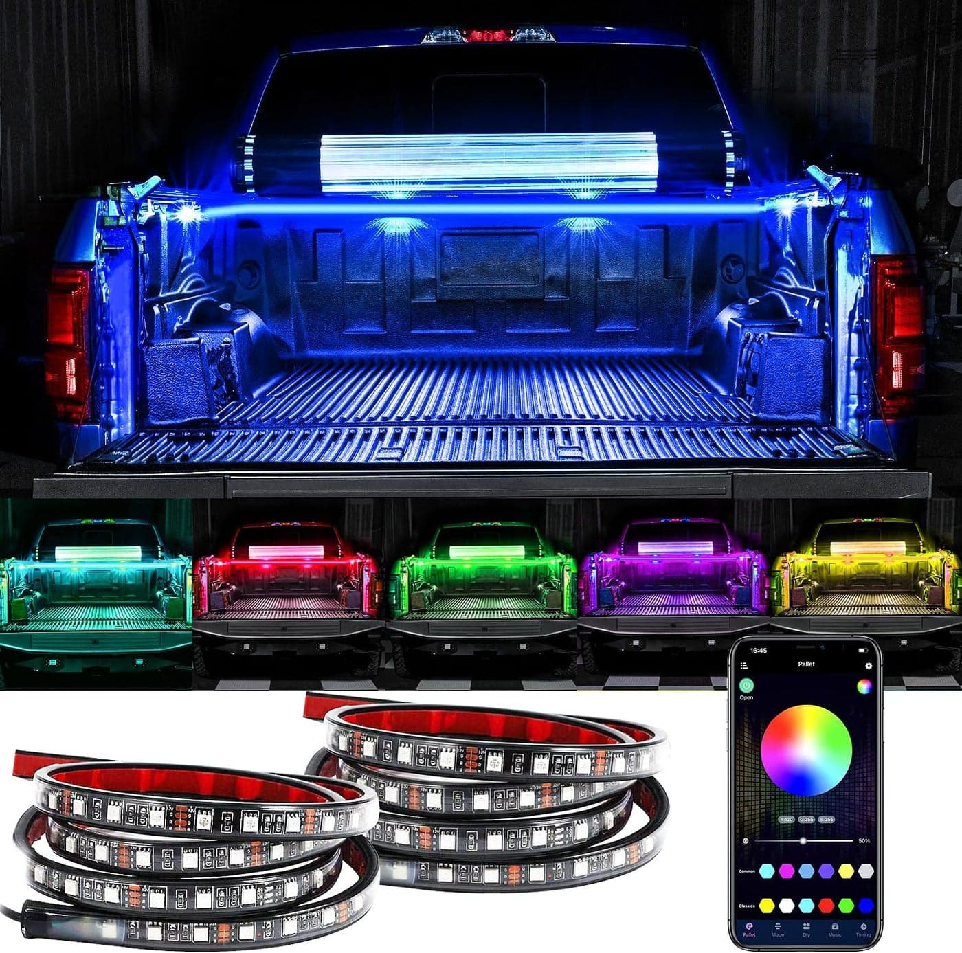 SHEDALED 2PCS 60 Inch RGB Truck Bed Light Strip Kit with App and Remote Control