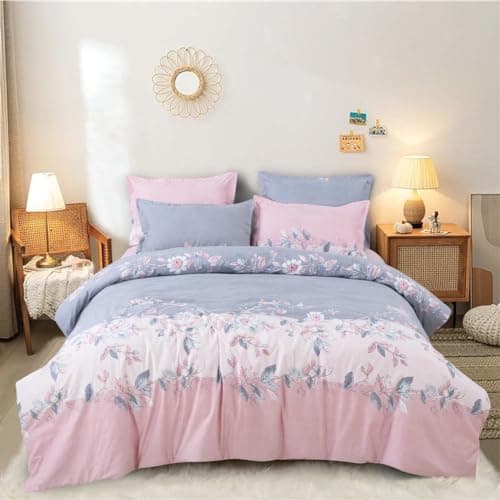 THE HOME STYLE 400 TC Cotton Elastic Fitted All Around Printed King Size Double Bed Bedsheet wih 2 Pillow Cover (72"x78", Pink Lavender)