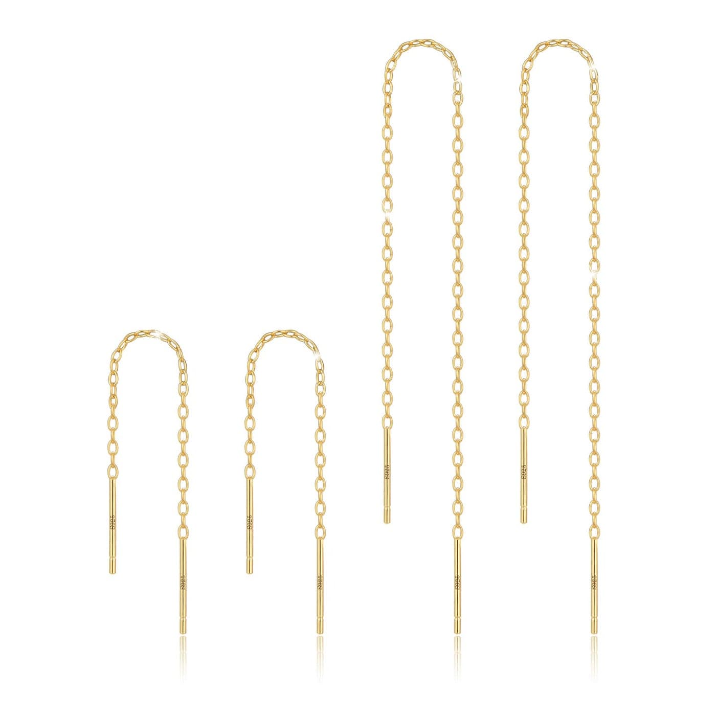 Gold Dangle Earrings for Women Sterling Silver,Gold Threader Earrings Gold Chain Earrings Dangling Long Gold Drop Earrings Woman Dangly Dainty Gold Earrings for Women Simple 2 Pair