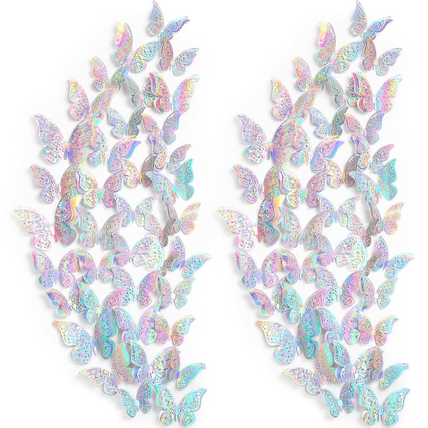 Outus 120 Pieces Sequined Silver 3D Layered Butterfly Wall Decor Removable Butterfly Stickers Hollow Mural Decals for Birthday Cake Decorations Crafts Bouquet Flower Arrangements