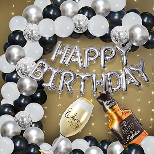 Party Propz Happy Birthday Decoration Item Pack Of 61 Pcs|Confetti Balloons For Decoration|Birthday Decoration Items For Husband|Foil Banner (Cardstock)|Cheers Glass Foil Balloon For Decoration, Multi