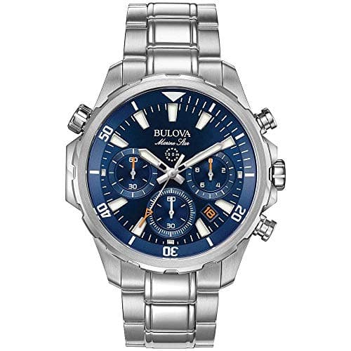 Bulova Mens Marine Star Series B Stainless Steel 6Hand Chronograph Quartz Watch Blue Dial Style 96B256
