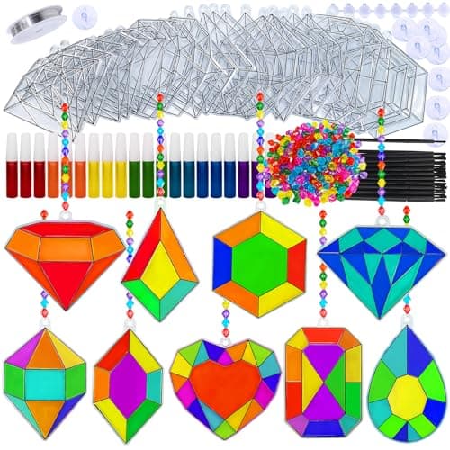 Winlyn 27 Sets Jewel Suncatchers Ornaments Decorations DIY Window Paint Art Stickers Craft Kits Jewel Sun Catchers for Kids Classroom PirateThemed Birthday Party Activities Art Project