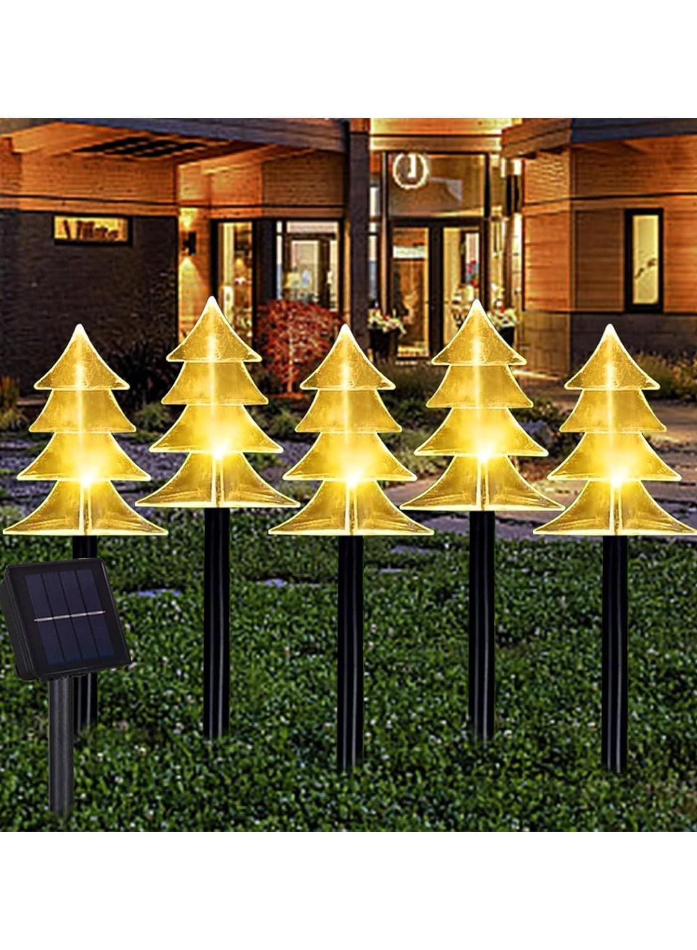 5 PCS Christmas Lights Solar Outdoor IP65 Waterproof Solar LED Fairy Lights Christmas Decoration Reindeer Christmas Tree Bells Santa Light Sticks for Garden Patio Wedding (Tree)