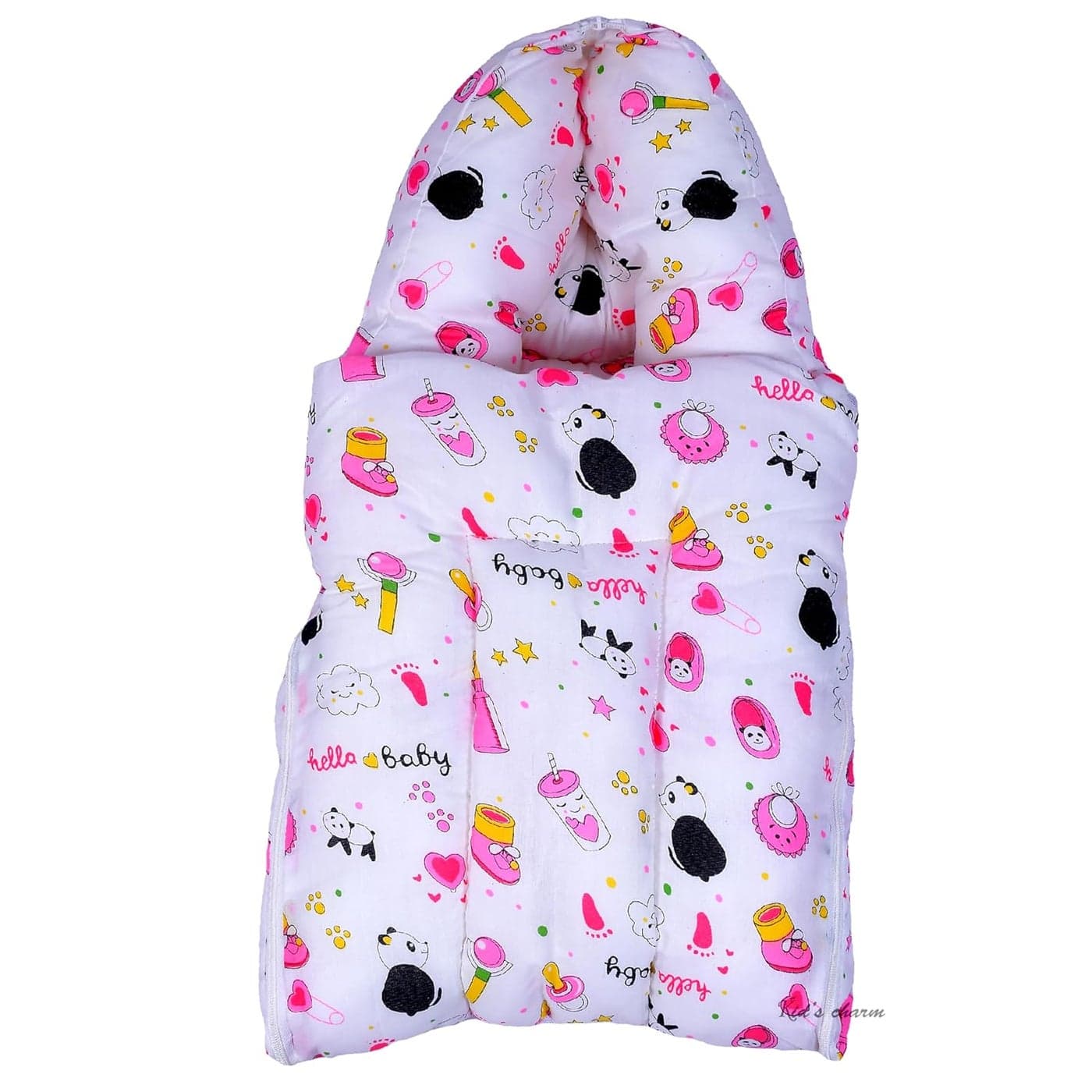 Infans Mini Panda Mini 3 in 1 Babys Cotton Bed Cum Carry Bed Printed Baby Sleeping BagBaby BedInfant Portable for Unisex Easily Portable Light Weight Carry for New Born 04 Months OldPink