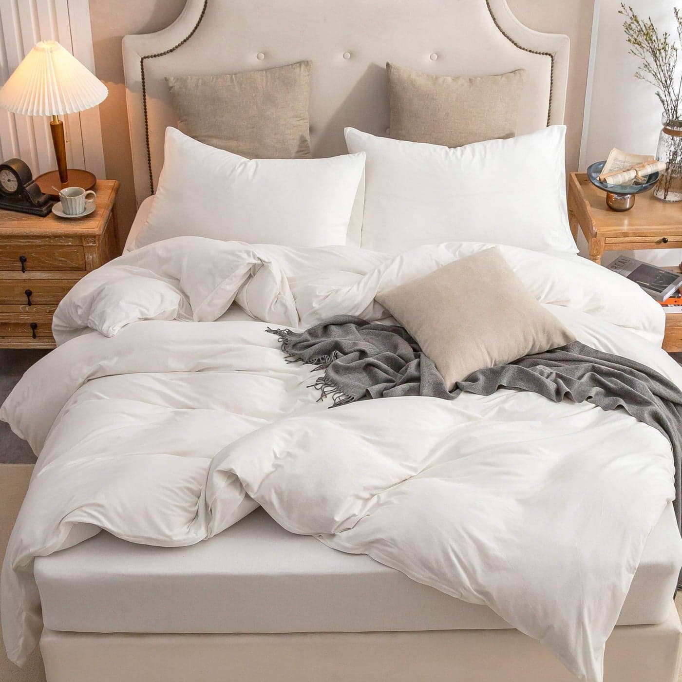 PURE ERA Jersey Knit Duvet Cover Set 100 TShirt Cotton Super Soft Comfy 3pc Bedding Set with Zipper Closure Solid Off White Full