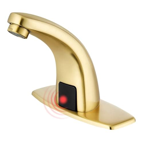 Touchless Bathroom Sink FaucetAutomatic Motion Sensor Faucets with Deck Plate for Commercial Lavatory Gold Plated