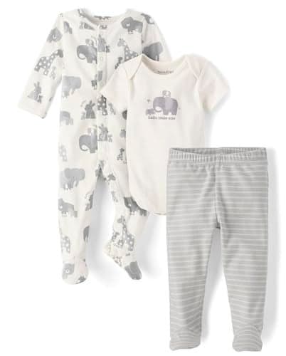 The Children's Place,Unisex Baby,and Newborn 100% Cotton Take Me Home 3-Piece Long, Short Sleeve Bodysuit, and Pant,Bunnys Tail Set,0 Months,3 Months