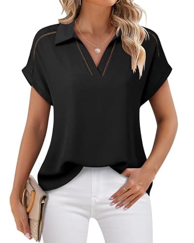 Timeson Blouses for Women Business Casual: Womens Work Clothes - Black Dress Shirt Ladies Professional Attire Junior - Formal Interview Outfits Chiffon Tunics Top Loose Fit Sheer Office Wear Black 2XL