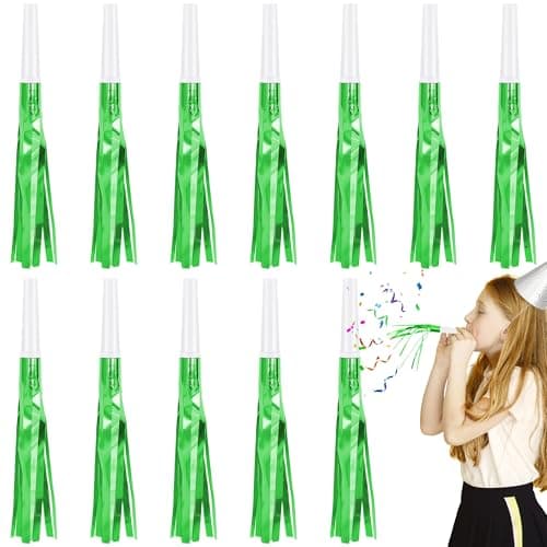 Twavang 12 Pcs Glitter Noise Makers Metallic Fringed Party Blower for Adults Birthday Graduation New Years Party Favors Supplies Green