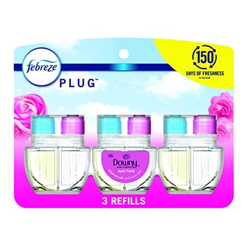 Febreze Plug In Air Freshener, Odor-Fighting Scented Oil Refill, Air Fresheners for Home and Bathroom and Kitchen, Long Lasting for Strong Odors, Downy April Fresh Scent, 0.87oz Refills, 3 Count