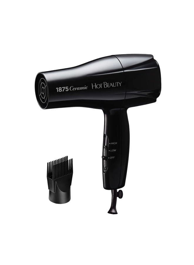 1875 Ceramic Hair Dryer, Powerful Fast Drying, Multi-Setting with Comb Attachment, Additional Detangler Included, Slide Bar Switch, Compact for Home & Travel (Black)