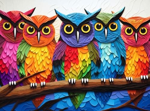 Cross & Glory - Kaleidoscopic Owls: Colorful Night's Watch - 1000 Piece Jigsaw Puzzle for Adults | Vibrant Colors | Satin Finish