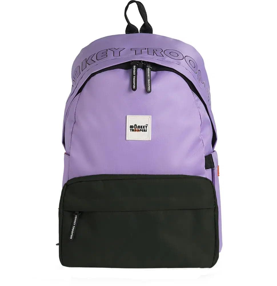 MONKEY TROOPERS Shaggy Plus Backpack, Water-Resistant, 15 Inch Laptop Compartment, Quick Access & Zippered Pockets, 16L Capacity (Lavender-Black)