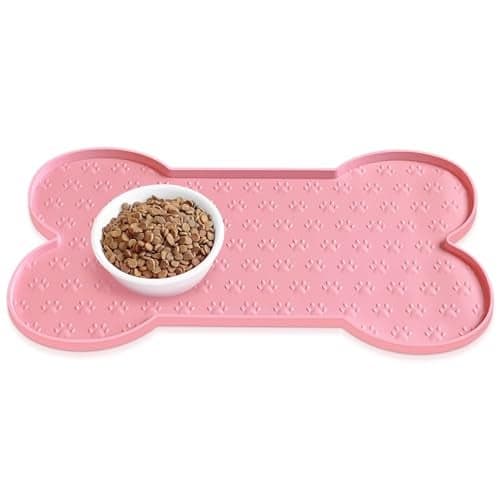 PWTAA Dog Food Mat Anti-Slip Silicone Dog Bowl Mat Thicker Pet Placemat Waterproof Cat Feeder Pad with Raised Edge Puppy Kitten Feeding Mats Suitable Small Medium-Sized Dogs Cats Eating Tray
