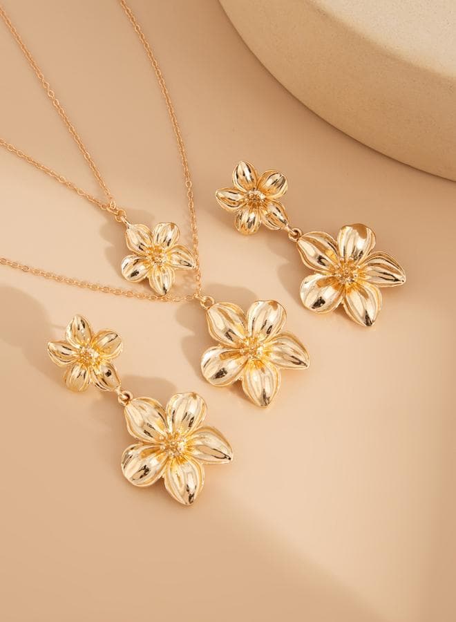 Take Two Flower Pendant Necklace and Earrings Jewelry Set