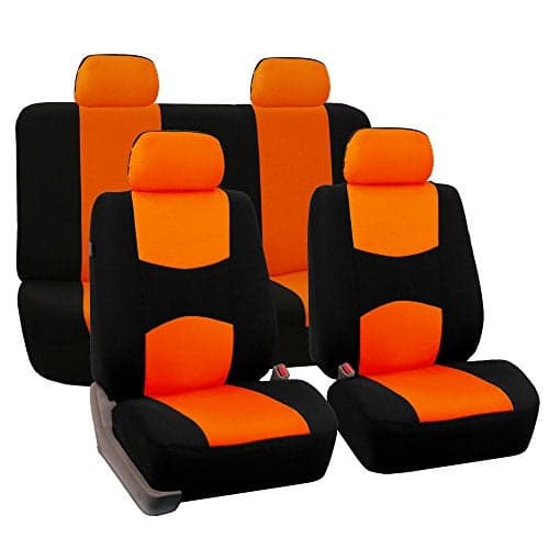 FH Group Car Seat Covers Full Set Cloth - Universal Fit Automotive Seat Covers, Low Back Front Seat Covers, Solid Back Seat Cover, Washable Car Seat Cover for SUV, Sedan and Van Orange