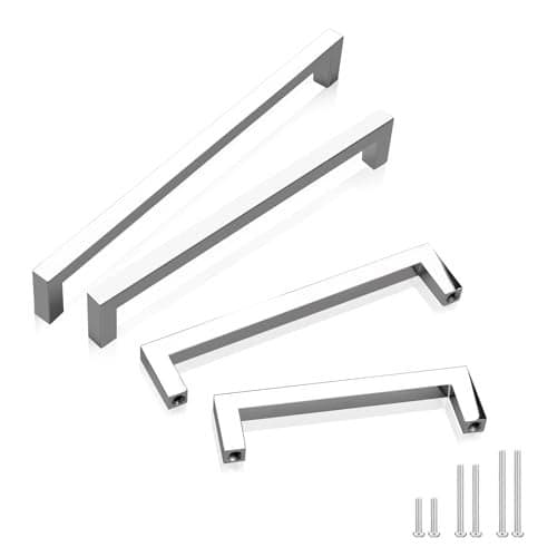GOBEKOR 20 Pack Cabinet Handles Polished Chrome 5in(128mm) Hole Center Solid Square Bar Kitchen Handles Chrome Drawer Pulls Cabinet Hardware