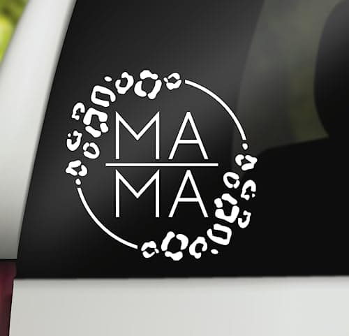 Mama Vinyl Decal Circle Mama Car Decal Sticker Cheetah Print Mom Decal Bumper Sticker Window Laptop Tumbler Decal Mama Car Decal Leopard Print 5 x 5 Size Made in USA