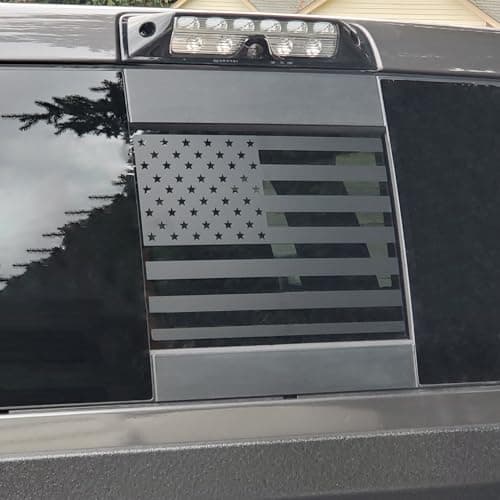 Yukauto Rear Back Middle Window Decal Fits Ram 1500 2500 3500 20092025 Matte Black American Flag Vinyl StickerEquipped with Red and Blue Lines