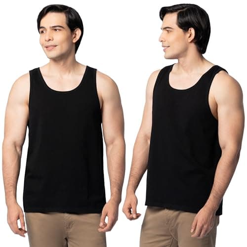 Fruit of the Loom Men's Eversoft Cotton Sleeveless T Shirts, Breathable & Moisture Wicking with Odor Control, Sizes S-4X, Tank-2 Pack-Black Ink, XX-Large