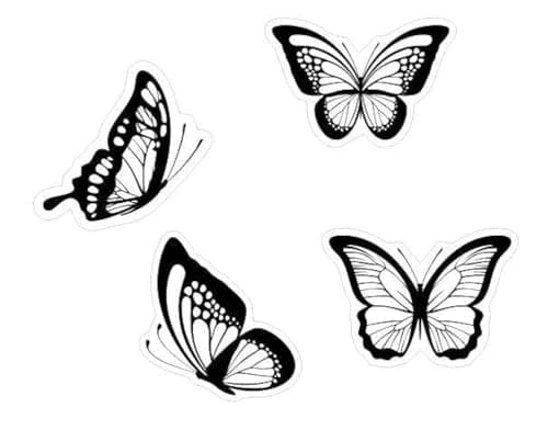 MAKTEM 4 Butterfly Transparent Decals Spring and Summer nautre Sticker Joy and Happiness scidence Education Black