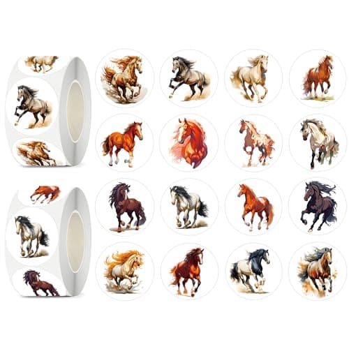 UVUXO 600 Pcs Horse Stickers for Kids 15 Inch Round Stickers Roll 16 Tyles Horse Animal Kindergarten Stickers Teacher Sticker for Kids Birthday Party School Reward Giveaways