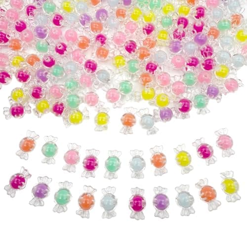 200pcs Candy Acrylic Beads Mixed Color Clear Spacer Beads for Bracelet Necklace Earring Jewelry Making Candy