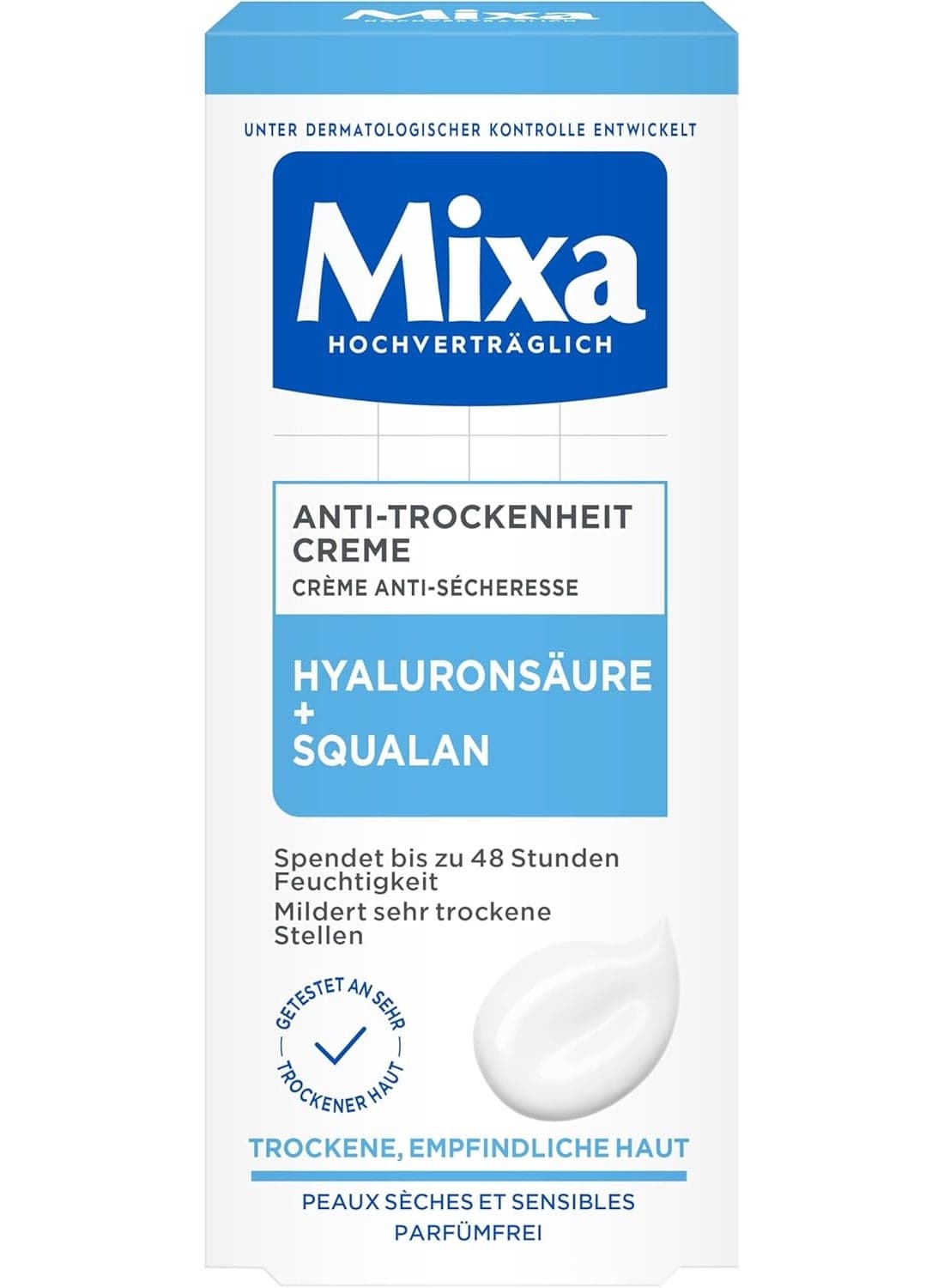 Mixa Anti-dryness cream with hyaluronic acid and squalane for dry, sensitive skin, 50 ml