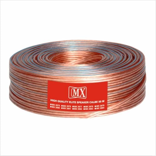 MX High Performance Speaker Cable 50 Meter Coil 14 AWG Transparent Wire | Heavy Duty Audio Cable OD 2.2 x 4.4 mm | Speaker Wire for Home Theater, Hi-Fi & PA Systems