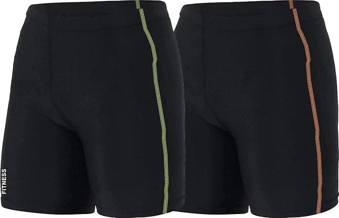 JUSTWIN Men's Compression Shorts,Compression Men's Skin Tight Shorts for Gym, Running, Cycling, Swimming, Basketball, Cricket, Yoga, Football, Tennis, Badminton & More Sports (L, Orange & Green)