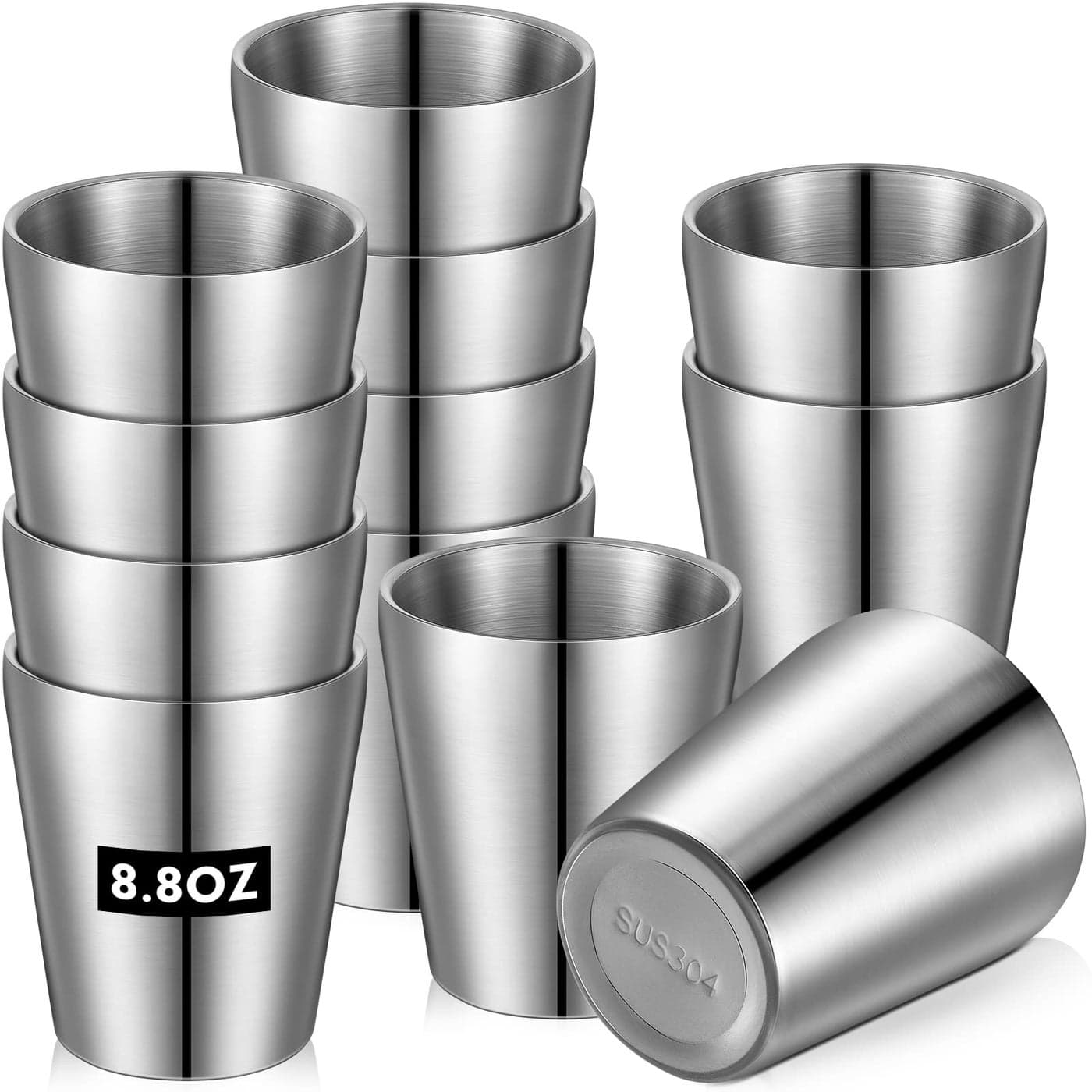 Amyhill 12 Pieces Stainless Steel Cups Double Wall Tumbler Glasses Stackable Metal Drinking Cups Insulated Drinking Glasses Reusable Camping Mugs for Home Camping RV BBQ Office PartySilver88 oz