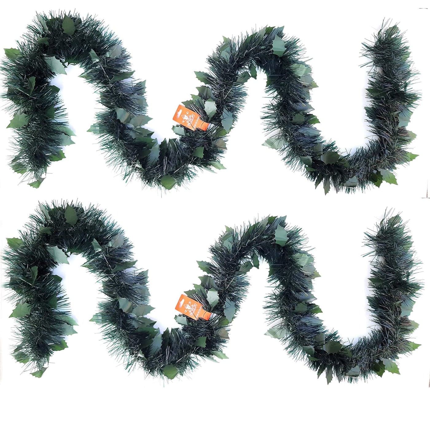 Partunay Set of 2 Dark Green Leaf Christmas Tinsel Garland Xmas Tree Hanging Ornaments Christmas Newyear Decoration Item