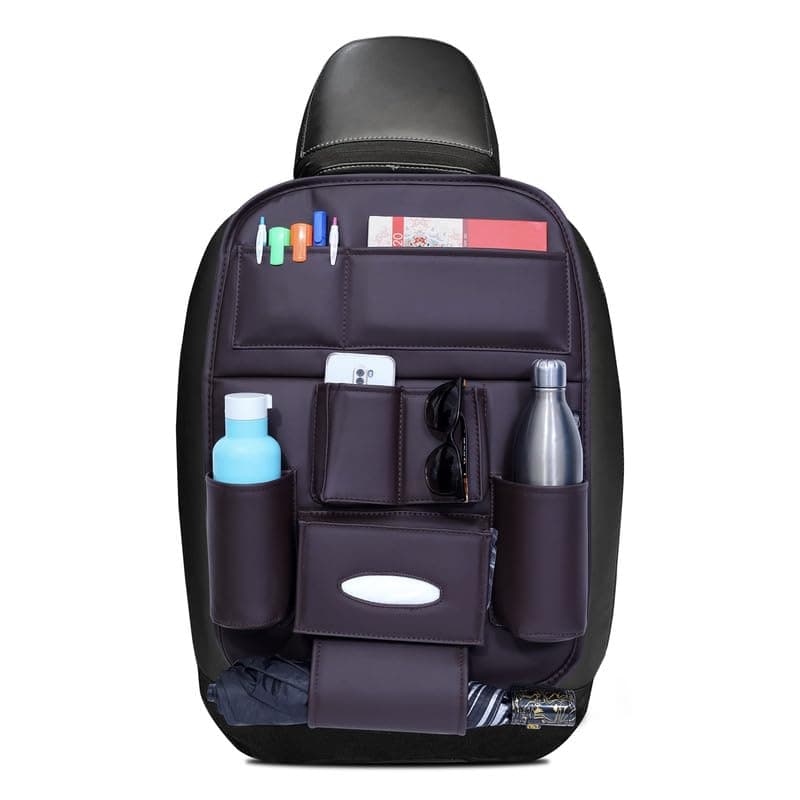 Neodrift 'Seat Master Lite' Premium 7D Car Seat Organizer, Universal Fit, Multi-Pocket Storage for Documents, Mobile, Keys, Tissues (Color: Coffee) (Set of 1)