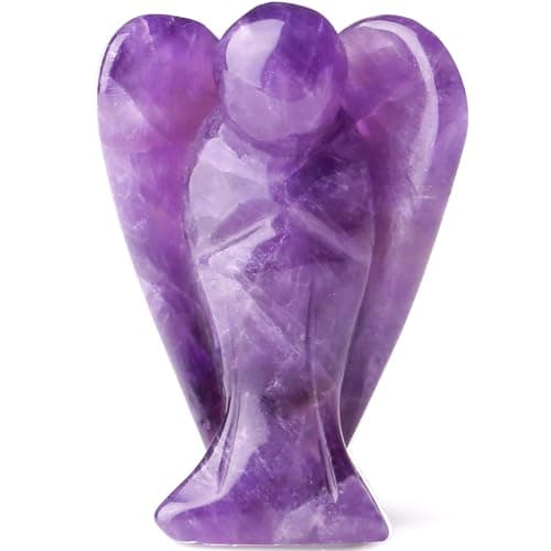 YATOJUZI 2 Amethyst Guardian Angels HandCarved Angel Statue Figurines Purple Office Desk Decor Accessories Decorations Crystals and Healing Stones Energy Reiki Gifts for Women